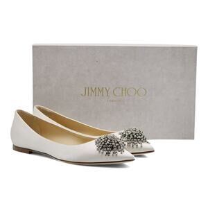 Jimmy Choo Love Embellished Satin Flat Ballerina Shoes in White 36.5 6.5 $895